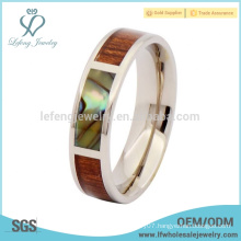 Silver abalone shell titanium jewelry rings jewelry,wooden inlay wedding bands ring